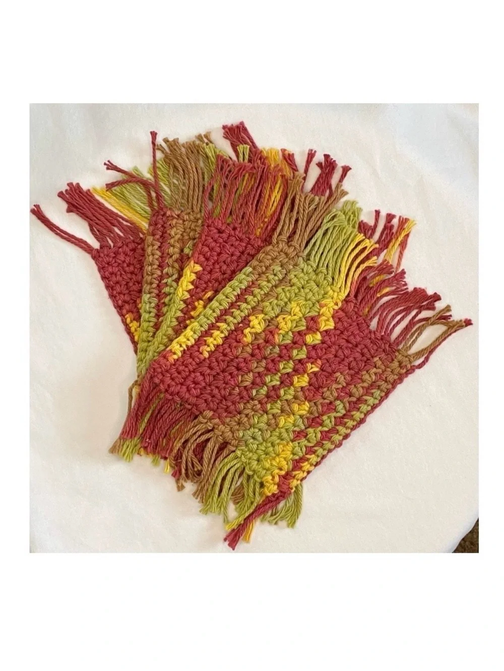 Crochet Boho Home Mug Rug Coaster Set of Four | NWOT Earthy 70s Cotton